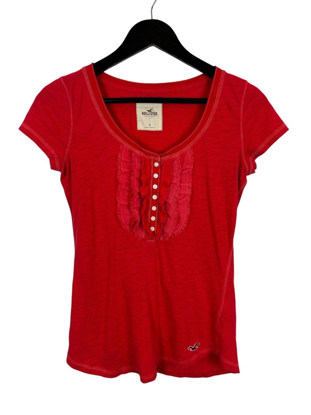 Hollister Y2K T-Shirt Women's Size Small Pink Ruffle